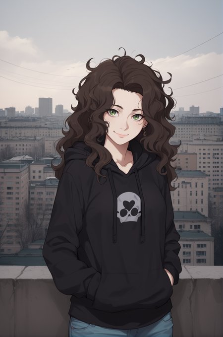 score_9, score_8_up, score_7_up, BREAK animeirl, 1girl, building,wearing hoodie, jeans, black messy hair, pale skin, smile, black medium wavy hair, solo, rooftop, upper body, smoking, smoke,  <lora:AnimeIRL v2 DoRA PDXL Anzhc:0.8>  ,
