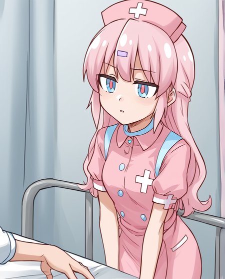 <lora:Bianca:1>, 1girl, bianca, pink hair, yami kawaii, nurse
