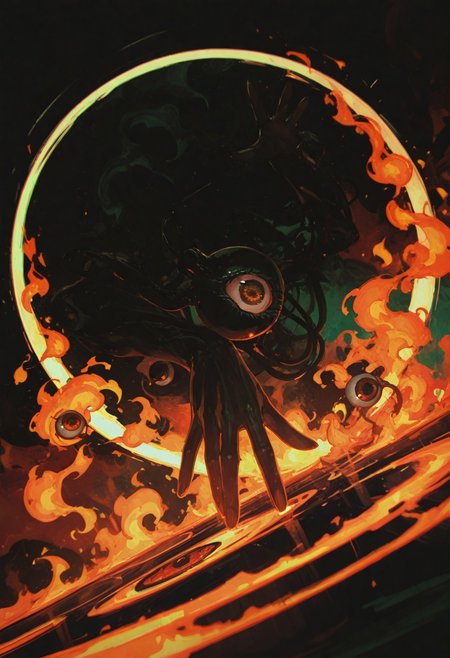 dynamic angle, unusual angle, dynamic, dynamic composition,
(perspective:1.1), 
(masterpiece, best quality, high quality, highres), 
picture of an expressive palm hand reaching up to catch creepy eye. Hand is covered with mystical green cyan fire. Perfect anatomy. Five fingers. reaching towards viewer, circle of fire, casting spell,
no human, (eyeball:1.1),
dutch angle, (horror \(theme\):1.1), multicolored background, black theme, sidelighting, black  background,