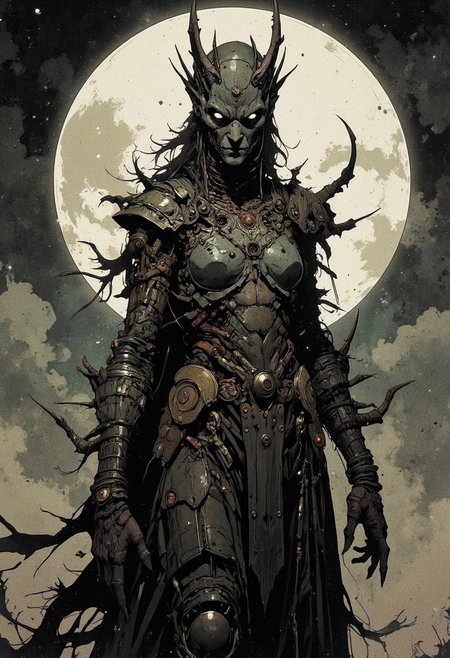 grotesque beautiful queen, dark, moody, twisted mind, empty space , Epic level details.