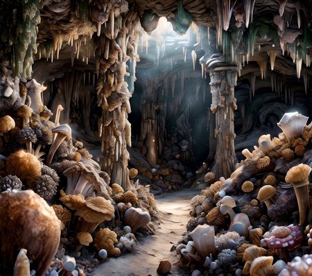 RAW photo, (masterpiece:1.3), subsurface scattering, heavy shadow, (high quality:1.4), (intricate, high detail:1.2), professional photography, HDR, High Dynamic Range, realistic, ultra realistic, photorealistic, high resolution, film photography, ambient lighting, atmospheric effects, <lora:detail_slider_v4:2>, OverallDetail, <lora:CrystalCaves:1>, cave, cryca, crystal, gem, mushroom, nature, rock, scenery, a dwarf,  <lora:DwarvenArmor:1>, DwarAr