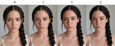 woman, portrait, <lora:Freckles Slider_alpha1.0_rank4_noxattn_last:-0>, ((black hair)), facing viewer, braided hair,