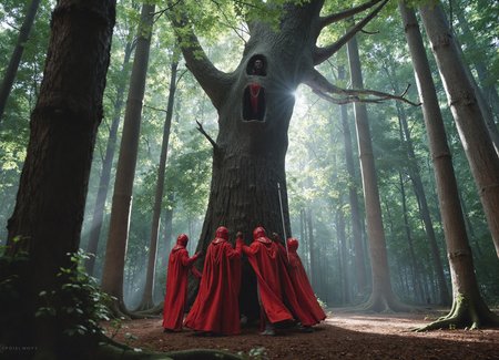 {"T5": ",A highly detailed, hyperrealistic photograph of a Royal Imperial Guard, modestly dressed in intricately designed red garb that covers them from shoulder to ankle, with a matching helmet, crushed by a massive, ancient, toppling giant tree, its trunk thick and gnarled, with branches stretching out in all directions, the guard's facial expression frozen in a mixture of shock, fear, and desperation, their eyes wide with terror, the skin and facial features extremely detailed, with every wrinkle, fold, and texture visible, the scene set in a dense, misty forest, with the camera positioned at a low angle, looking up at the tree, emphasizing its enormity, the composition following the rule of thirds, with the tree trunk and the guard's body aligned along the lines, the golden ratio guiding the placement of the guard's helmet and the tree's branches, the lighting dramatic, with dappled sunlight filtering through the leaves, casting intricate shadows on the forest floor,", "CLIP-L": ",Royal Imperial Guard, red garb, helmet, giant tree, toppling, crushed, hyperrealistic, highly detailed, photograph, modest, intricately designed, ancient, misty forest, dense, low angle, rule of thirds, golden ratio, dramatic lighting, dappled sunlight, intricate shadows,"}
<lora:Imperial_Royal_Guard_Star_Wars:1.0>