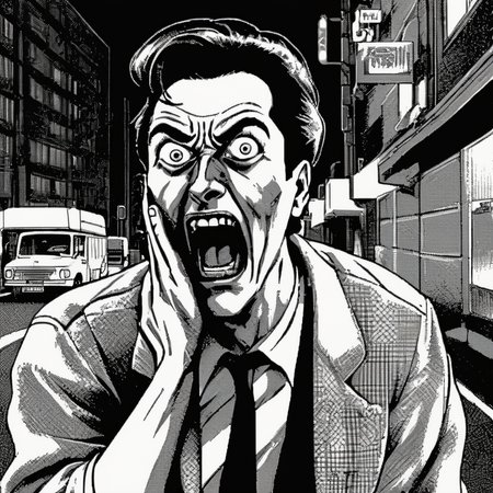 <lora:Macpaint-XL-000015:1>, Macpaint, a black and white pixel image of  a scared and terrified man grabbing hold of his head screaming in terror on a street at night, funny expression, comedy, funny, film noir, pixel art, best quality, 80s, masterpiece, dithering