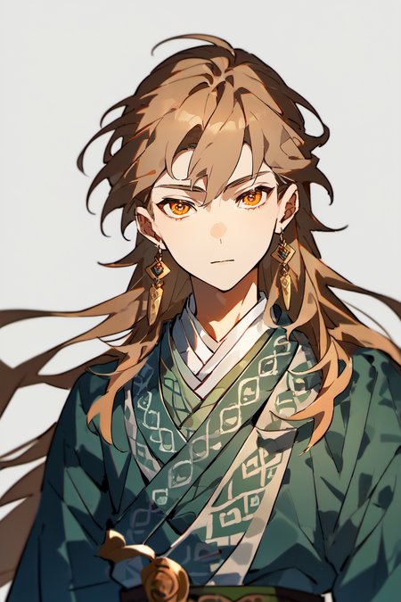 score_9, score_8_up, score_7_up, masterpiece, best quality, 1boy, solo, young boy,  <lora:ShenTafeiPony_V2:1> shentafei, green hanfu, long hair, light brown hair, ginger eyes, earnings, jewelry,  <lora:MikaPikaZoXLJs2lokrV42310:0.8>