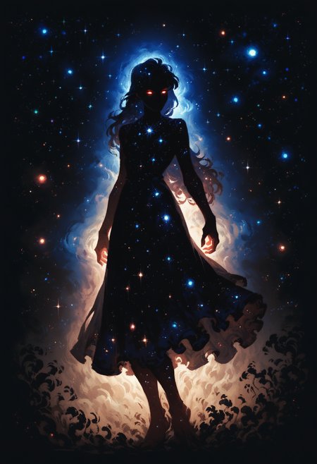 (score_9_up, score_8_up:1.2), score_7_up, high spren, 1girl, glowing eyes, silhouette, long hair, dress, galaxy, space, neon, volumetric lighting, <lora:High_Spren-000006:0.6>, <lora:xl_more_art-full_v1:0.4>, <lora:MJ52:0.4>, <lora:RMSDXL_Enhance:2>, <lora:RMSDXL_Creative:1>, <lora:great_lighting:4>