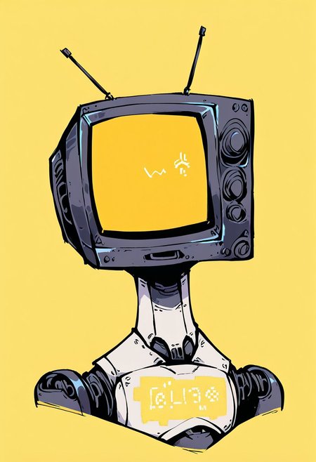 score_9, score_8_up, score_7_up, black outlines, dark yellow background
upper body, portrait, simple background, robot, faceless cyborg, android, glitches, hologram displaying a face, digital code, predicta tv, tv static