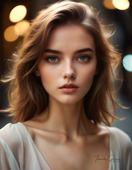 cinematic photo Close-up portrait of a stunningly beautiful supermodel, around 20 years old, her features a mesmerizing blend of classic elegance and modern edge. Her eyes sparkle with confidence and allure, drawing the viewer in. Her skin is flawless, her lips full and inviting. Her hair, a cascade of [Haarfarbe], frames her face perfectly, styled in a [Frisur] that exudes effortless chic. She wears a [Outfit], accentuating her curves and highlighting her natural grace. The background is a [Hintergrund], adding an unexpected and captivating element to the composition. The overall effect is one of breathtaking beauty, confidence, and undeniable sex appeal.  Style: Hyperrealistic, with a touch of fashion editorial flair. Emphasize the model's striking features, flawless skin, and captivating gaze. Experiment with unconventional angles and lighting to create a truly unique and memorable portrait.  . 35mm photograph, film, bokeh, professional, 4k, highly detailed