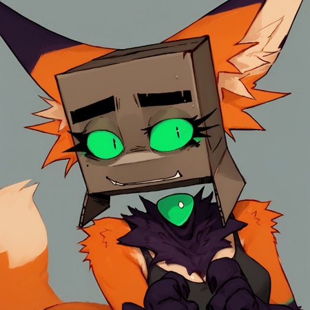 score_9, score_8_up, score_8_up, foxiboxi,box head,fox,green sclera,1girl,solo