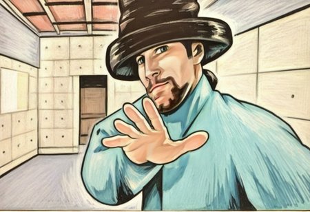 (score_9:0.9),score_8_up,score_7_up,anime style,rating_safe,(zPDXL),<lora:virtual insanity meme ponyXL v2:0.93>,virtual insanity,open hand,outstretched hand,1boy,male focus,solo,hat,facial hair,traditional media,top hat,black hair,mustache,beard,looking at viewer,upper body,sketch,