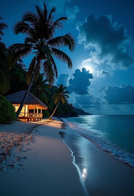A tropical island with no one around and a private beach?  Yeah that does sound nice.  At night.