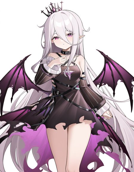 1girl,solo,simple background,tiyahuanshu,mini crown,wings,cowboy shot,bat wings,<lora:tiyahuanshu-000012:1>,, masterpiece, best quality, very aesthetic, absurdres,newest, incredibly absurdres,