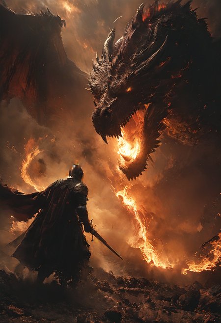 very dark focused flash photo, amazing quality, masterpiece, best quality, hyper detailed, ultra detailed, UHD, perfect anatomy, portrait, dof, hyper-realism, majestic, awesome, inspiring,Capture the thrilling showdown between the ancient templar knight and the colossal sand boss in an epic battle amidst swirling dust and desert sands. Embrace the action and chaos as these formidable forces clash in the heart of the dunes. cinematic composition, soft shadows, national geographic style, (scary, horror, gore, blood, violence:1.4), (red glowing eyes), (lightning strike), (flame breathing dragon:1.3), (flaming inferno:1.5), (movement, motion, action, whirlwind:1.3), 
,
<lora:zavy-cntrst-sdxl:0.45>,
 <lora:extremely_detailed_SDXL:0.3> extremely detailed,
 <lora:xl_more_art-full_v1:0.45>, <lora:XL_boss_battle:1.25> Bosstyle,
 <lora:Dark_Novel:0.5>,
 <lora:spotlight:0.6> dark theme, looking to the side, silhouette