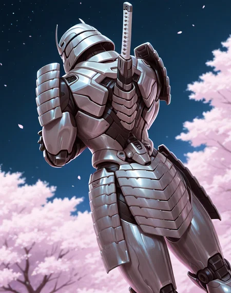 <lora:Silver_Samurai_(Marvel_Comics)_(Illustrious)_(AD):1> Silver Samurai, robot, armor, 
((
exterior, traditional Japanese noble's estate home, cherry blossoms, night sky, 
dutch angle, dynamic action, male focus, solo, fully armored, villain, hyper glossy body, powerful, superiority, back view, arms crossed, 
)),
BREAK: very awe, aesthetically pleasing, masterpiece, best quality, amazing quality, very aesthetic, depth of field, absurd details, depth of field, atmospheric rendering, natural shading, soft shading, 
BREAK: lazympos, lazypos (3),