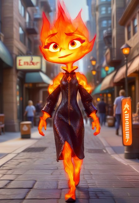 a picture of Ember walking through the city  <lora:Ember:1>