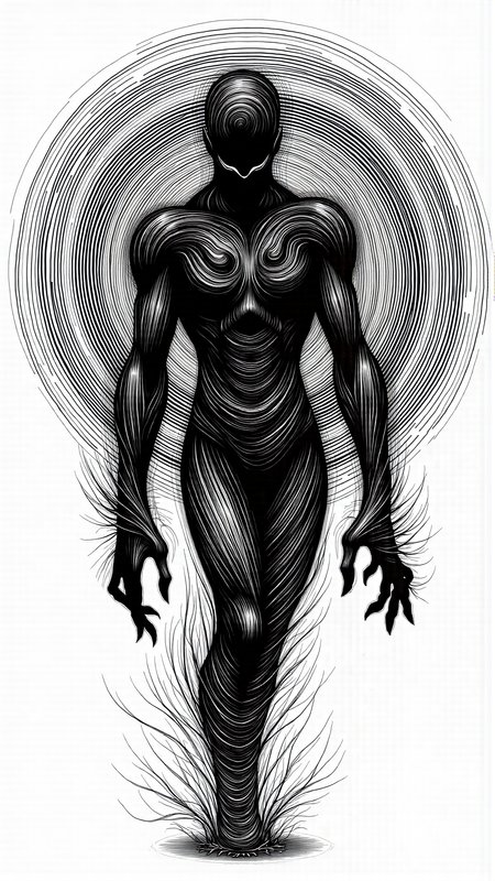monochrome, lineart, dark, horror, SIM<lora:vorticaFlux:0.9>