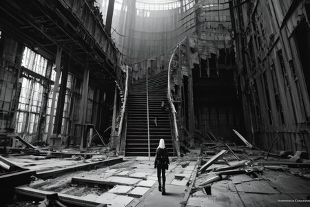highly insanely detailed, masterpiece, top quality, best quality, highres, 4k, 8k, RAW photo, (very aesthetic, beautiful and aesthetic),  
tsutomu nihei,nihei_tsutomu,blame!,blame gakuen!,abara,TNstyle,sidonia_no_kishi,(giant room,hangar,city ruins,deep horizon,stairs), 
<lora:blameLora_v10:0.6>, 
(1girl:1.3), 
solo focus, 
mangrove forest biome,âââ