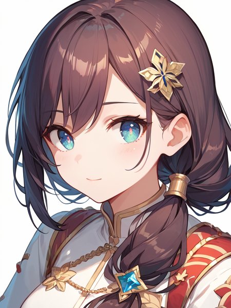 score_9, score_8_up, score_7_up,source_anime, high res image,masterpiece,best quality,girl,cute face,clear skin,shiny hair,ultra detailed eyes,simple background,    <lora:lose sidetail_pony_V1.0:1> lose sidetail, side ponytail, hair ornament,long hair