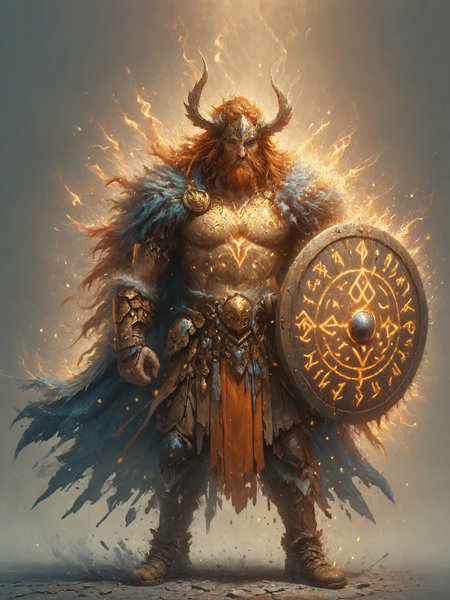 by Julie Mehretu, eclectic, by Andre-Charles Boulle, intricate gold, canvas, detailed, barbarian, fantasy, <lora:Flashfire_Glowing_Runes:0.7>, Flashfire glowing runes, full body, blue, holds a sword and shield, <lora:ral-dissolve:0.7>, ral-dissolve, <lora:Into_Darkness:0.5>, <lora:hkmagicV2:0.5>, hkmagic, rich colors, cloak made of rime, perfect anatomy, athletic build, aesthetic, textured skin, teal and orange, mystical glow, closeup with afterglow,