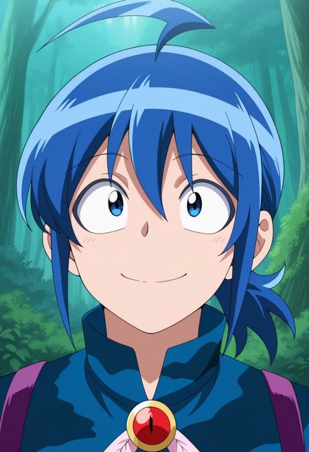 masterpiece,best quality,amazing quality, source_anime,
IrumaSuzuki, 1boy, male focus, solo, blue eyes, blue hair, ahoge, ponytail, jacket, camouflage jacket, blue jacket, brooch, portrait, smile, 
outdoor, nature,