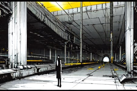 highly insanely detailed, masterpiece, top quality, best quality, highres, 4k, 8k, RAW photo, (very aesthetic, beautiful and aesthetic),  
tsutomu nihei,nihei_tsutomu,blame!,blame gakuen!,abara,TNstyle,sidonia_no_kishi,(mausoleum,hangar,tower,megastructure in background,lab,sidonia \(ship\),stairs,tunnel,giant room),foggy,fog,mist,steam,smoke,tentacles,dome,bridge,bones,ventilation fan,ventilation shaft,light particles,gauna,gauna mech,dark sky,black sky,clouds,toha heavy industries,wire,fence,drainpipe,buildings,concrete walls,metal walls,air conditioner,letterboxed, 
<lora:blameLora_v10:1>, 
(1girl:1.3), 
solo focus, 
(pure yellow background,transparent background:1.2),âââ