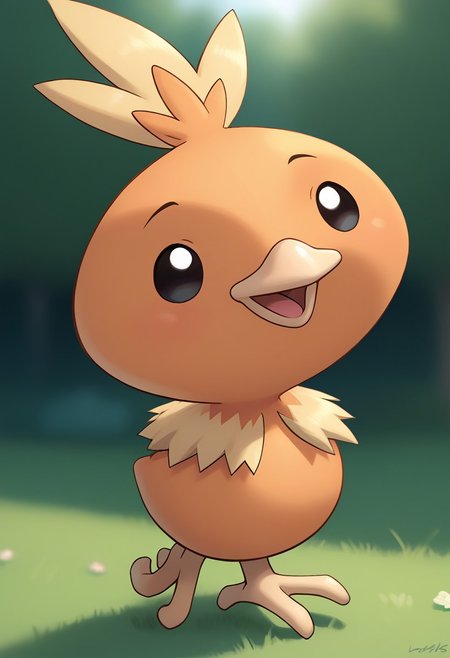 score_9, score_8_up, score_7_up, score_6_up, extremely detailed, torchicLora, pokemon (creature), black eyes, big head, tiny body, round head, cute, smol bean, cowboy shot, happy, open mouth, looking around, solo, facing viewer, front view, the park, outdoors, daytime, bright lighting,