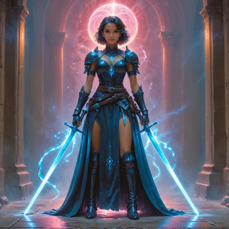 ,sorcery, retro ink <lora:retro_ink:1.00> ,(by Hayao Miyazaki and Dirk Roseport:1.20), (by Antonio J. Manzanedo and Jessica Rossier and Matthew Pillsbury:0.80),  fantasy, 1 hero with dual swords <lora:dual_swords:0.55>  ,full body length photorealistic