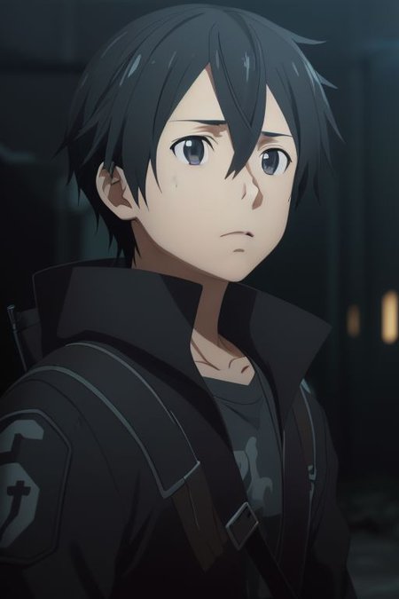 high resolution, solo, best quality, 1Boy, Kazuto Kirigaya, portraits, Black Hair, Black Eyes, shallow depth of field, Post-Apocalyptic, survival, OverallDetail