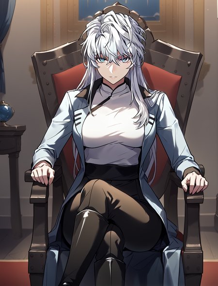 <lora:Icarus:1>
white hair, long hair, loose hair, blue eyes, black pants <lora:!action-sdxl-V0.5:1>
(Anime_source),Masterpiece,(perfect female body:1.2), small waist,(incredibly detailed:1.4), slim, beautiful fingers, beautiful white skin, Beautiful clear skin, (large breasts:1.4) thick thighs, parted lips, looking at viewer, big breasts, ass, perfect ass,  1girl, sitting on throne, crossed legs, castle room background  <lora:light:1>