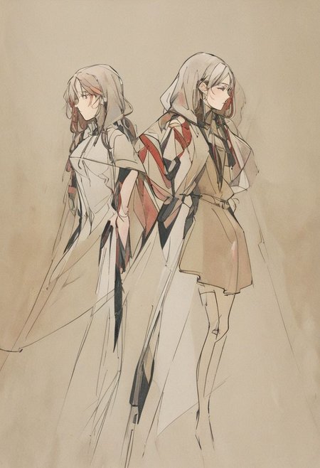 The twins {women} stand in front and behind each other. The person in front is wearing {Harley Quinn makeup} and is fully visible. The one in the back is in foggy and only the left half of {her} natural face is visible. Beautiful and hauntology. Renaissance style. Drypoint art style.
 AK, abstract, deconstruction, geometry, geometric composition,paint painting,harmonious colors, black frame,rectangle, tilt, flat painting, framex, horizontal, Constructivism, Fauvism,