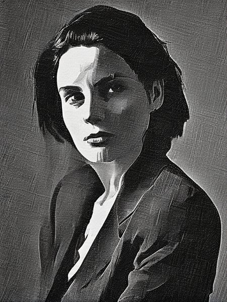 A woman wearing a man suit, shoulder portrait, <lora:Pencil_Cross_XL-000007:1>