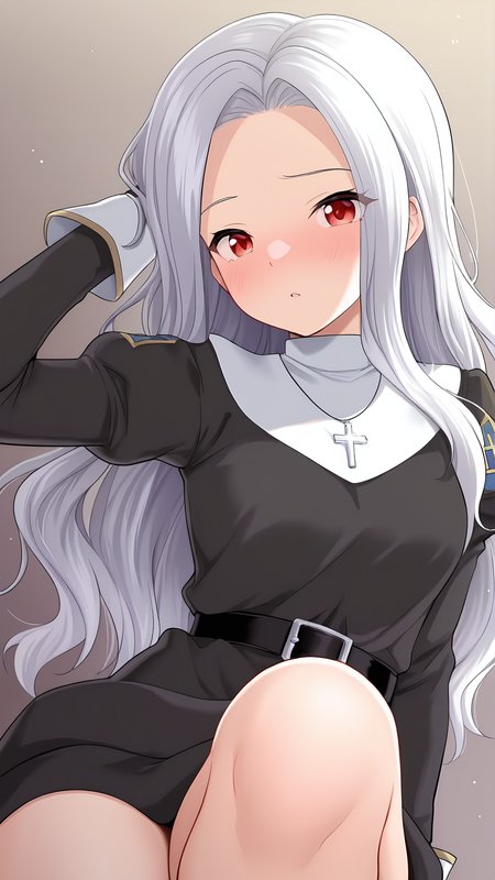 amazing quality,absurdres,best quality,masterpiece,highres,newest,detailed,detailed body,detailed face,masterpiece,best quality,solo,
ekateriina,1girl,red eyes,white hair,long hair,black dress,long sleeves,<lora:ã¨ã«ããªã¼ã:0.8>,