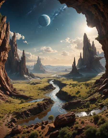 hyper realistic and highly detailed, by Sophie Harris Taylor and Wally Wood, panoramic wide angle shot of an phenomenally beautiful otherworldly landscape scenery, award winning, film grain, dramatic lighting, movie still frame, depth of field,  (masterful, professional, intricate details, masterpiece, best quality:1.5)
<lora:add-detail-xl:0.5> <lora:xl_more_art-full_v1:0.5>