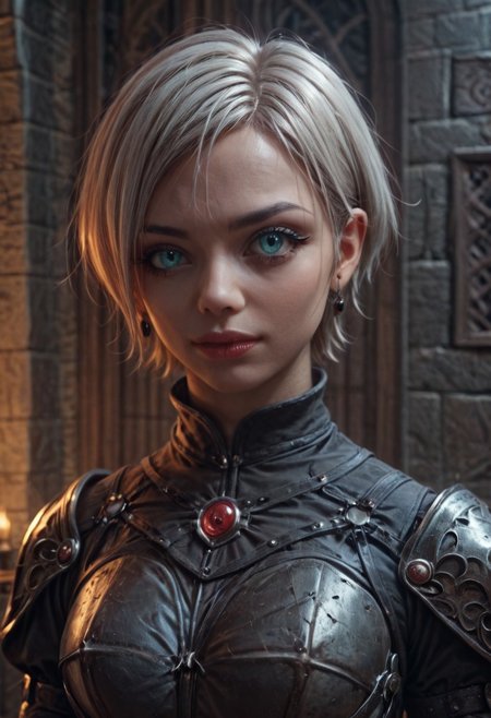 masterpiece, score_9, score_8_up, score_7_up, EasyNegative_v2, (looking at viewer:0.9), score_9, score_8, score_7, score_8_up, score_7_up, score_6_up, high resolution, (((1girl))), solo, short hair, white hair,   aqua eyes, full body, pretty face,  black leather armor, red trim, wielding a leather bullwhip, haunted castle, vampire slayer <lora:Pony_DetailV2.0:3> (best quality:1.1) 8k, sharp focus, anatomically correct, anatomically correct face, extremely detailed eyes, smooth edges, symmetrical eyes, symmetrical face, creepy, gothic,
