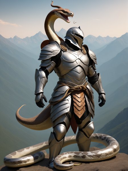 man, armor, mountains,
<lora:Serpent_World:1> snake