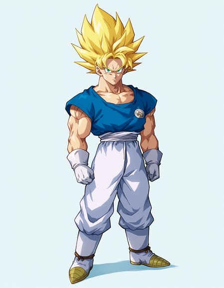 score_9, score_8_up, score_7_up,
gokuxl, solo,1boy,  black eyes, looking at viewer,
serous, full body, white footwear, super saiyan,blonde hair, spiked hair, aqua eyes, white gloves, standing,
<lora:gokuxl-000004:0.9>,