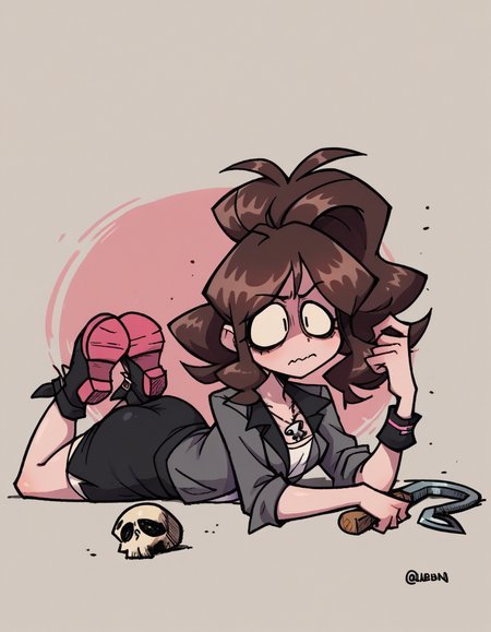 zPDXL, score_9, score_8_up, score_7_up, source_anime,
1girl, solo, wavy mouth, closed mouth, (on stomach), pirate wearing Charcoal gray coat with brass buttons, skirt, wide-brimmed pirate hat, worn leather sandals, skull and crossbones pendant, wielding grappling hook, Pokemon, Hilda, brown hair, ponytail, small breasts,
<lora:valbun_v2:0.9> valbun,