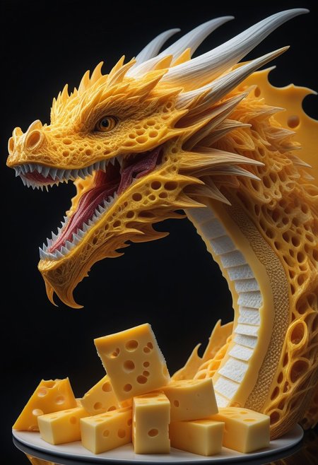 best quality, masterpiece, high resolution, intricate detailed, beautiful photo, hyper-realistic digital artwork,
dragon made of cheese,
magical fantasy artwork, ultra high quality,