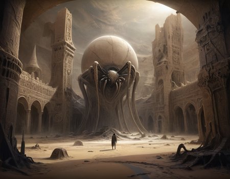 In the shadow of what was once a majestic sand castle, towering as high as mountains and stretching across miles like a colossal spider web, a lone wanderer stood amidst the wreckage, his eyes tracing the intricate patterns carved into the walls - remnants of an alien script that told stories of a world where swarms ruled supreme, their queens reigning over vast empires built not on stone, but on shifting sands, b3ks1n