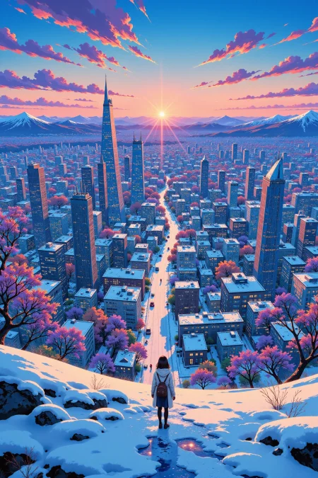 a frozen city beautiful  landscape, early morning, woman, very intricate, very detailed, sharp, bright, colorful, <lora:Hand v2:0.5> <lora:Anti-Blur:1><lora:Insane Detail Slider:0.25>  <lora:flux.1_lora_flyway_Epic-detail_v2:0.3> <lora:fluxenhancer:0.25> <lora:ROWER:0.6> <lora:flux-charmer-v1-1:0.4><lora:Vibrantly_Sharp_style_v.5:0.4>  <lora:Anime_style:0.6> anime style