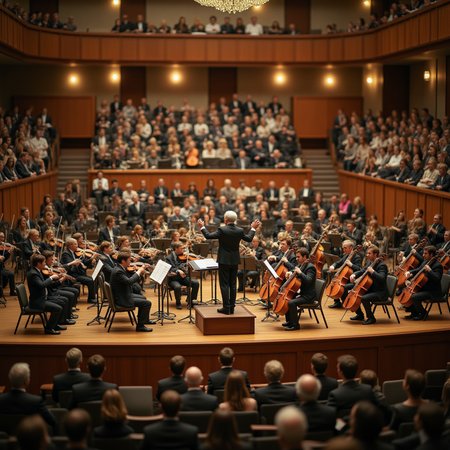 A miniature diorama of an orchestra concert. The hall is filled with well-dressed spectators. A conductor, somewhat resembling Herbert von Karajan, stands on the podium and plays great music with a 50-piece orchestra lined up on stage. It's the ultimate artistic moment, and everyone is immersed in the sonic pleasure. The isometric perspective creates a sense of depth and miniature scale. enchanting night, focus on conductor(1.5),close up conductor(1.6),conductor up,<lora:Flux.1_Turbo_Detailer:0.7>  ,  <lora:Diorama_Flux:1>