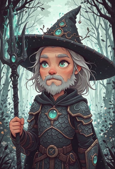 (in style of fujimoto tatsuki style:1.2), art by naomi_lord, world_of_warcraft,
1boy, old man, player_character_wow, male focus, 
masterpiece, best quality, amazing quality,
close-up,  
teal eyes, mature eyes, grey hair, (scale armor:1.2), wizard hat, holding trident, magic trident aura, outdoors,
very aesthetic, absurdres, hyper-detailed, 8k uhd, absolutely eye-catching, ambient occlusion, raytracing,