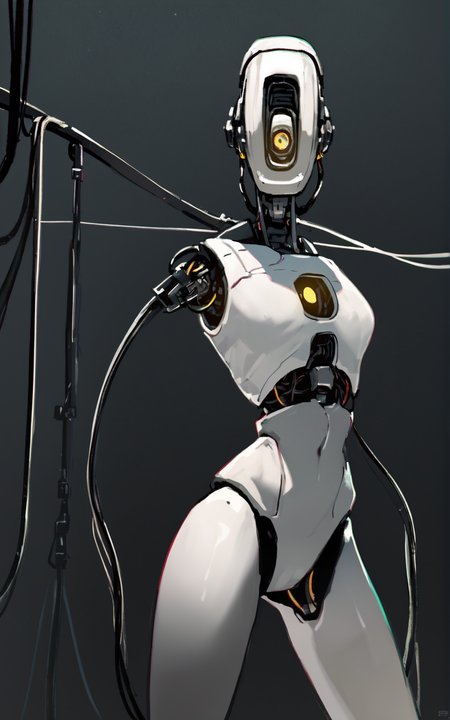 score_9, score_8_up, score_7_up,((best quality)), absurdres,<lora:3d-2d:0.8>,  <lora:GLaDOSSDXL:0.8>,GLaDOSSDXL,robot,humanoid robot, joints,yellow eye,one-eyed,no mouth, science fiction,standing,white skin,solo,slim,(cable),dark room , horror \(theme\)