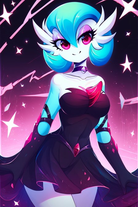 score_9, score_8_up, score_8, medium breasts, (curvy), cute, eyelashes,       BREAK, , zzshinygardevoir, dress, bare shoulders, medium breasts, standing, collarbone, black dress, gloves, elbow gloves, strapless dress <lora:Shiny_Mega_Gardevoir_PDXL:1.0>,     , BREAK, smile, looking at viewer, cowboy shot, ,,, embedding:zPDXL, <lora:theButcherXPDXL:0.8>,