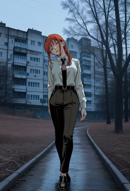 highres, greatscore, absurdres, masterpiece,  1girl, makima \(chainsaw man\), chainsaw man, (by agnes cecile, by kaneoya sachiko, by 96yottea, :1.2), gradient coloring, glowing coloring, aegyo sal,  head tilt,  half-closed eyes, red hair, yandere, <lora:ebenya:1> ebenya, outdoors, building, photo background,   <lora:illustriousXLv01_stabilizer_v1.152_1710796:1> half closed eyes, smoking, russian , <lora:noobai_vpred_1_masterpieces_v23:1> masterpiece, best quality, very aesthetic <lora:lowfi:1> lowfi,, tree, full body,