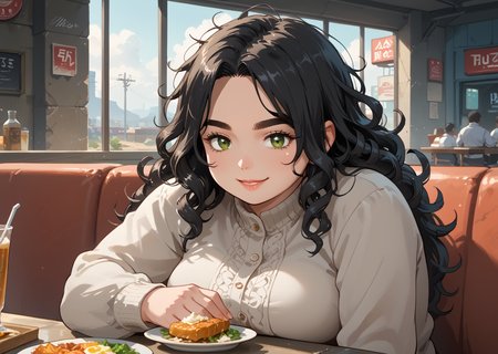 PonyScores7, source_anime, ah1, IllustriousQual, <lora:natsumi_style:0.5>, <lora:by_usakun-pony:0.4> by usakun, <lora:Akina_Bbw_Style_-_PonyXL:0.2> AkinBw
BREAK landscape, far from viewer, (full body, whole body)
BREAK 1girl, mature female, (round face:1.2), (thick eyebrows:1.3), (curvy), round-chin, caucasian, (plump face), <lora:Round_face:0.2>, <lora:ETO_OCPonyXL:0.3> eto_oc, skindentation, (plump), thick thighs, wide hips, busty, voluptuous, lips, <lora:venus body PonyXL:0.3>, <lora:shinyskin2:0.2> glistening skin
BREAK  (((curly hair), long hair, (black hair:1.4), (parted hair:1.7), messy hair, kinky curls, <lora:hairdetailpxl:0.2> hairdetailpxl))
BREAK ((half green and brown eyes), (colorful eyes), (multicolored eyes), (downturned eyes:1.4), <lora:expressive eyes:0.2> expressive eyes, <lora:eyedetailpxl:0.2> eyedetailpxl, <lora:Eyes_High_Definition:0.2> EyesHD)
BREAK ((Irritated, Frown narrowed eyes slightly pursed lips indicating annoyance frustration or restlessness)),  <lora:Expressive_H:0.2> Expressiveh, <lora:Emotional_Anime_Expressions_PonyXL_Concept:0.2> emotional, <lora:Best_Facial_Expression_LoRA_PONY:0.2>, looking at viewer, <lora:Detailed expressive EXEV style -XL Pony V1.0:0.2> FaceDetail
BREAK ((lies back on a sofa, head tilted, with a sultry smile and engaging gaze))
BREAK Enchanted Rainbow Ombre rainbow color an enticing bodysuit with cutouts, designed to accentuate the waist, paired with sheer thigh-high stockings and platform heels, The outfit is completed with a delicate anklet and bold lipstick
BREAK (((post-apocalyptic restaurant, rotting food, empty tables, remnants of culinary indulgence)))
BREAK <lora:xl_more_art-full_v1:0.2>, <lora:aesthetic_anime_v1s:0.2>, <lora:EpicF4nta5yXL:0.2>, <lora:detailxl:0.2> detailxl, <lora:Fant5yP0ny:0.2>, best quality, amazing quality, best aesthetic, absurdres, illustration, Volumetric_Lighting, ultra-detailed, very aesthetic, intricate details, 8k, masterpiece, best_quality
BREAK Stable_Yogis_PDXL_Positives, AS-Adult, <lora:Complicated fantasy portrait - XL Pony V2.0:0.2>, bad-hands-5, <lora:HDA_Detailer:0.3>, HDA_FatGirlXL