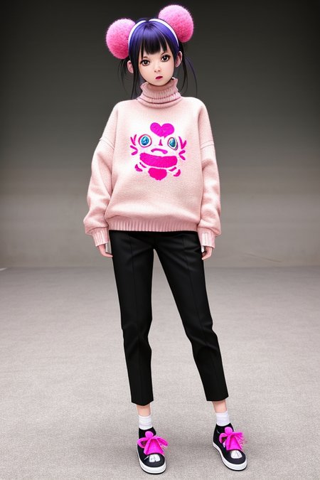 (bada-club:1.0) 1girl by bada-club, with pants and a sweater and shoes