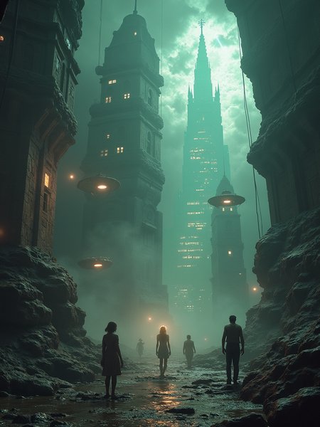 In a mysterious region of space-time turbulence, time and space are twisted and intertwined here, and scenes of different dimensions permeate each other. Ancient future buildings can be seen suspended in it, emitting mysterious light, and strange creatures shuttle through different time fragments.