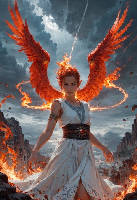 score_9, score_8_up, score_7_up BREAK female elf avatar, white eyes, levitation, intricate tunic, air elemental, water, fire, earth, tornado, hurricane, surrounded by strong winds, epic pose, cute face, symmetrical, phoenix background