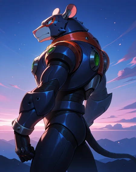 <lora:Reploid_(Mega_Man_X)_(Illustrious)_(AD):1.5> reploid, MMX, 
exterior, sky with clouds, 
male focus, intense shadows, dynamic shadows, intricate details, attention to details, gradient coloring, bright vivid colors, robot, bent leg, glossy metal body, cowboy shot, ((rat reploid, side view, small, short, ):1.5), 
BREAK very awe, masterpiece, best quality, amazing quality, very aesthetic, highres, absurdres, source_anime, 
EZRealPONYXL, zPDXL, Smooth Quality, lazynsfw,